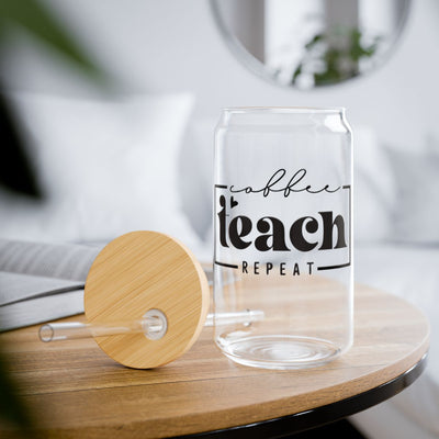 Coffee Teach Repeat Glass Can