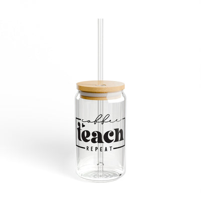 Coffee Teach Repeat Glass Can