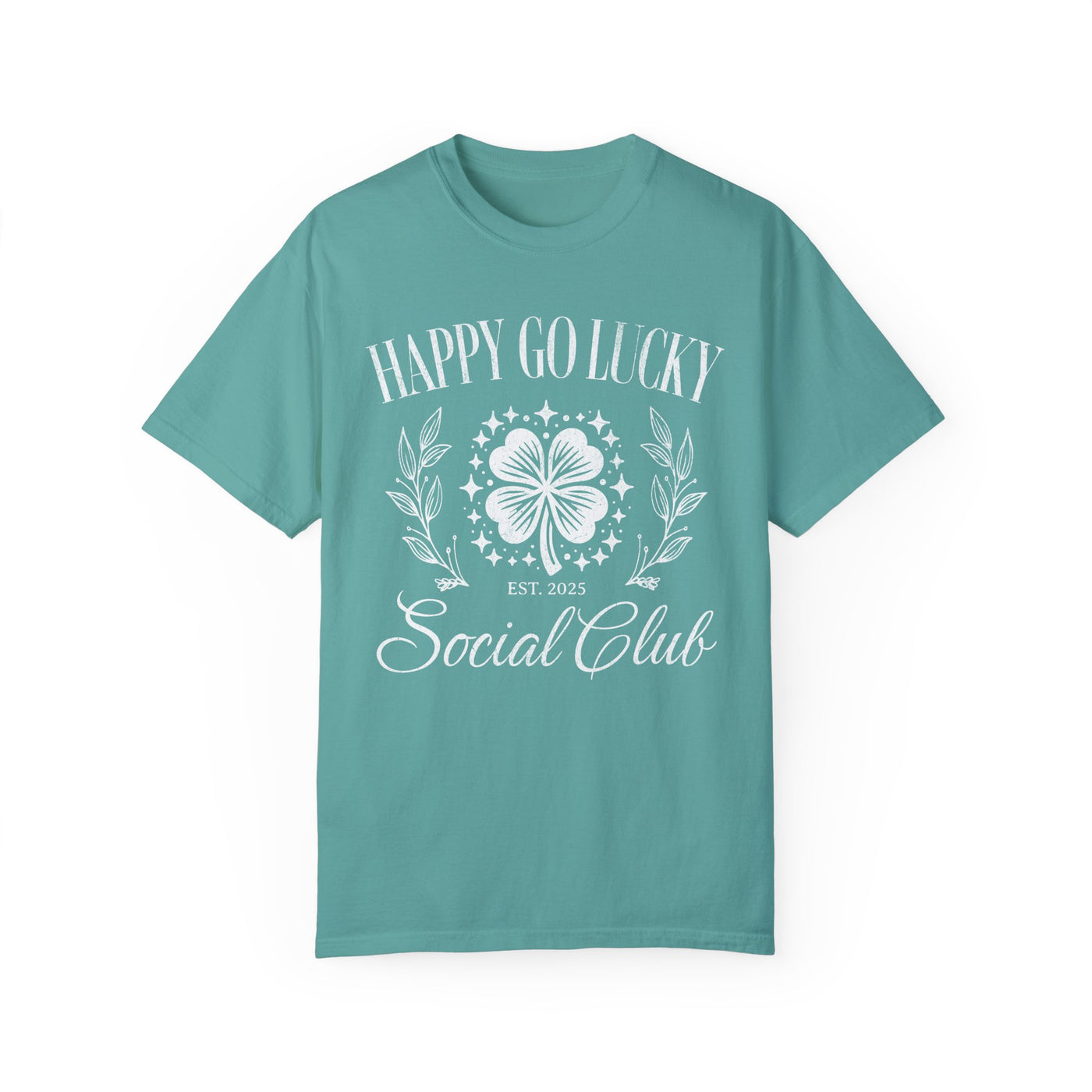 Happy Go Lucky Social Club T-shirt - distressed (COMFORT COLORS)