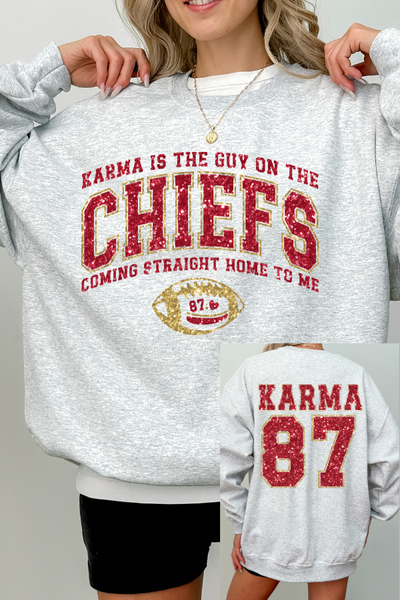 87 Karma 2 Sided Print Glitter Sweatshirt (GILDAN)