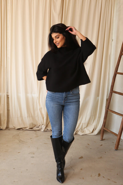 AUDREY SWEATER , SWEATER , it’sNOMB. The Label , BLACK ALINE SWEATER, BLACK SWING SWEATER, Maternity Friendly, MOCKNECK, sweater, sweaters, TURTLENECK , It's NOMB , itsnomb.com