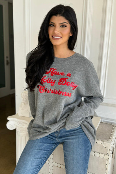 HAVE A HOLLY DOLLY CHRISTMAS PULLOVER , graphic pulllover , It's NOMB , christmas graphics, COZY GRAPHIC PULLOVER, COZY GRAPHIC SWEATSHIRT, graphic sweatshirt, HAVE A HOLLY DOLLY CHRISTMAS SWEATSHIRT, SWEATSHIRTS , It's NOMB , itsnomb.com