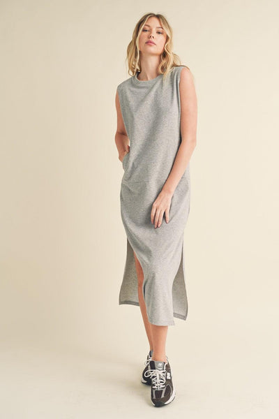 LAYLA DRESS , DRESS , It's NOMB , french terry midi dress, grey midi dress , It's NOMB , itsnomb.com