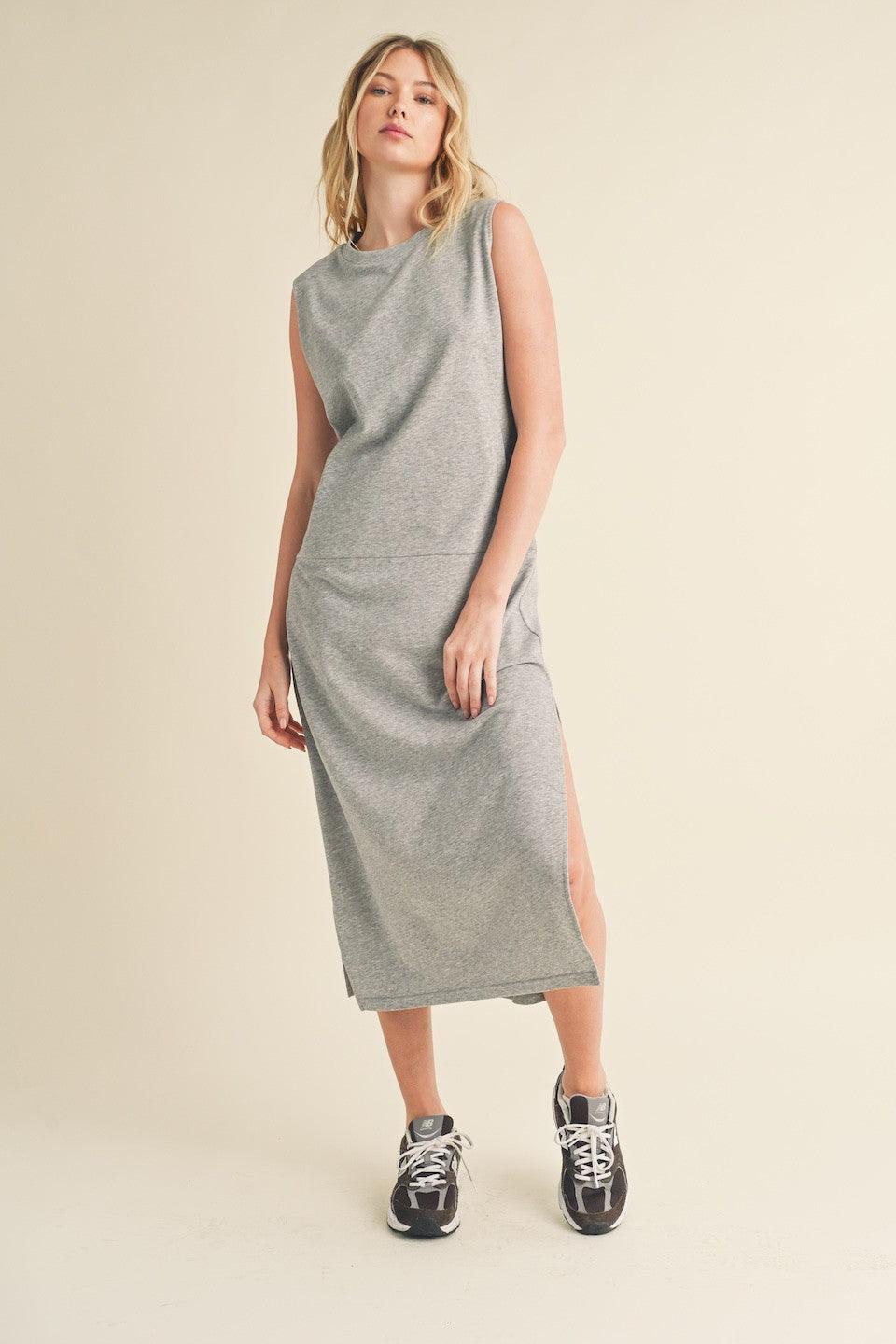 LAYLA DRESS , DRESS , It's NOMB , french terry midi dress, grey midi dress , It's NOMB , itsnomb.com