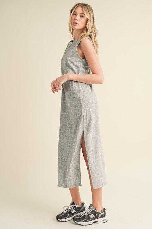 LAYLA DRESS , DRESS , It's NOMB , french terry midi dress, grey midi dress , It's NOMB , itsnomb.com