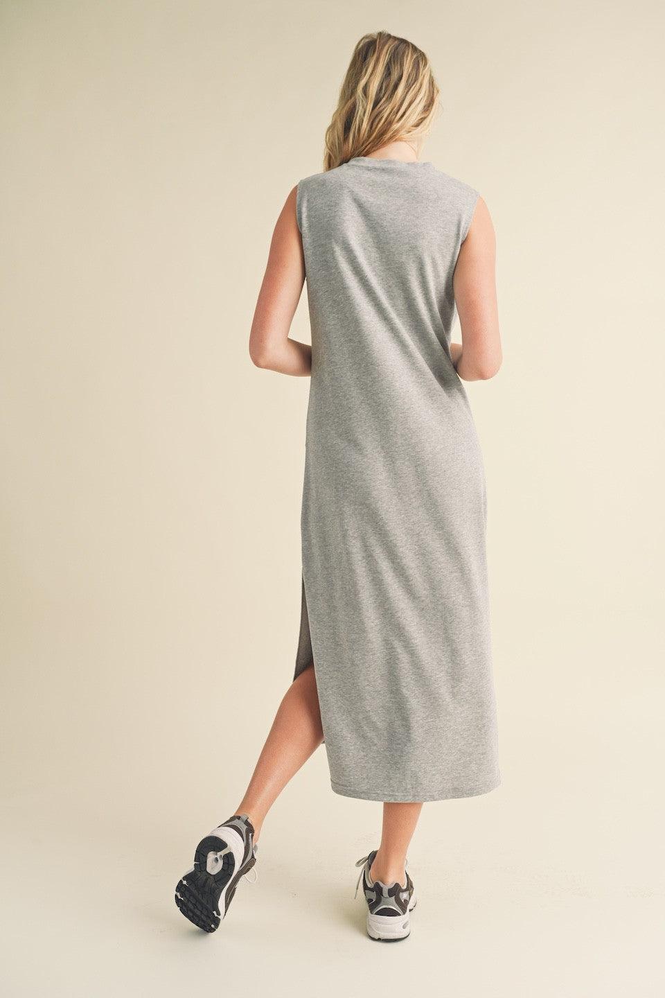 LAYLA DRESS , DRESS , It's NOMB , french terry midi dress, grey midi dress , It's NOMB , itsnomb.com