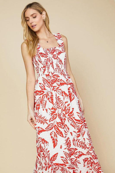 MAHALO DRESS , DRESS , It's NOMB , summer dress, SUMMER DRESSES, SUMMER FASHION, WHITE AND RED LEAF PRINT MAXI DRESS , It's NOMB , itsnomb.com