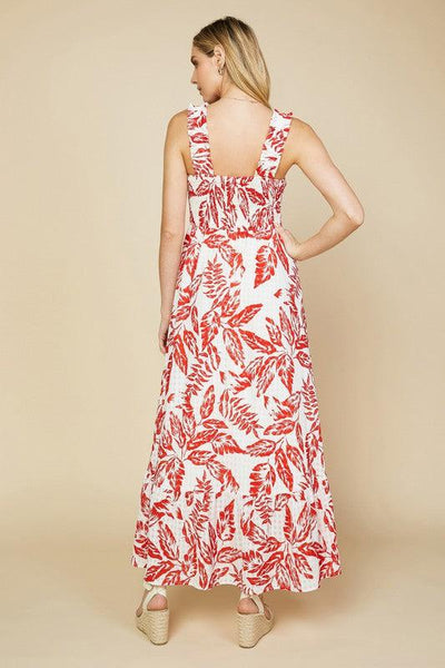 MAHALO DRESS , DRESS , It's NOMB , summer dress, SUMMER DRESSES, SUMMER FASHION, WHITE AND RED LEAF PRINT MAXI DRESS , It's NOMB , itsnomb.com