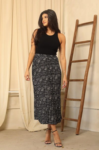 SOMERSET SKIRT (SIZE SMALL LEFT) , Skirt , It's NOMB , BLACK AND WHITE PRINTED MIDI SKIRT, PLEATED MIDI SKIRT , It's NOMB , itsnomb.com